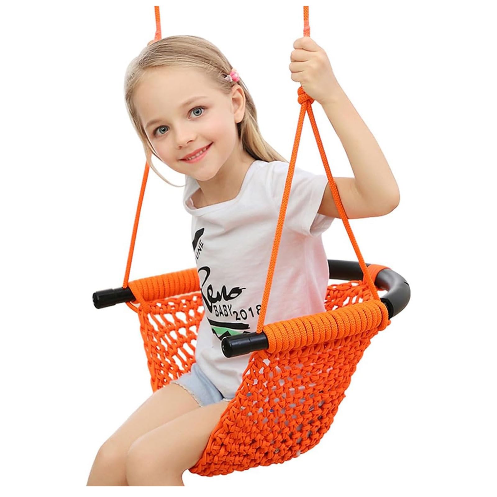 Swing Seat For Kids，Little Swing Set，Hand-Knitting Toddler Swing With Adjustable Ropes, Rope Play Swing Set For Tree, Outdoor Indoor, Playgroun (ORANGE) — image 1