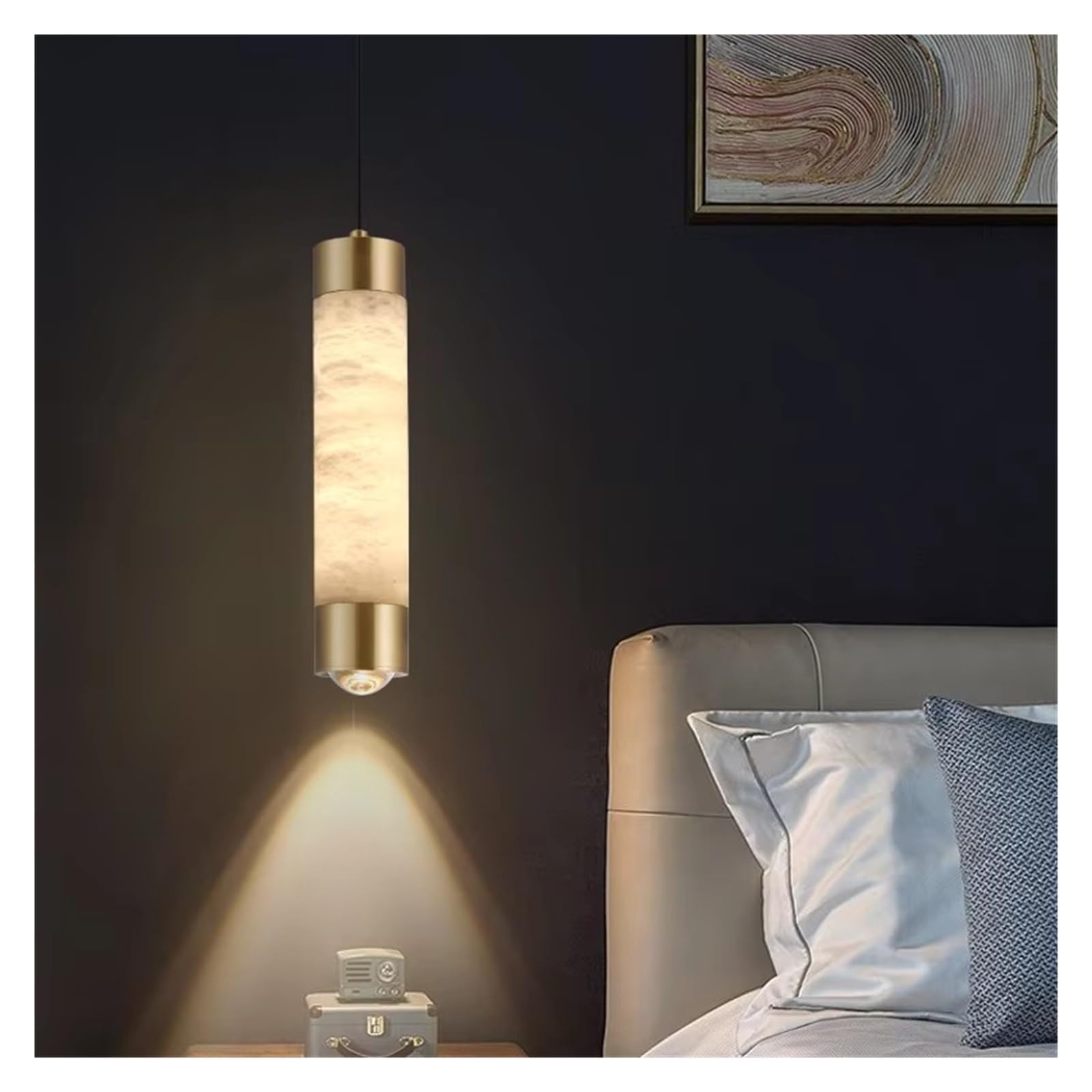 Olskfuh Light Luxury Copper Marble Small Led Chandelier Modern Simple Bedroom Bedside Pendant Counter Hanging Lamp,