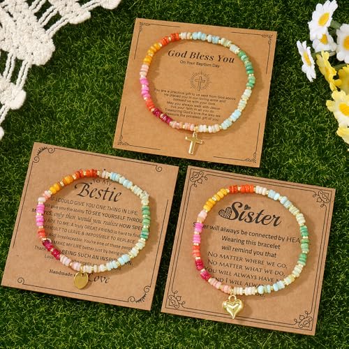 Colorful Roundel Beads Bracelets for Women Gold Plated Love Heart Ellipse Cross Candy Beaded Bracelet, Dainty Cute Handmade Crystal Bead Couple Good Luck Friendship Ester Jewelry Gift4