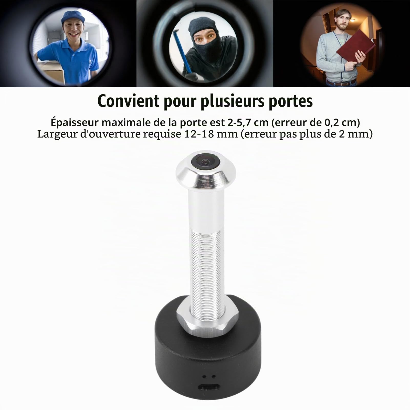 Asixxsix Caméra Judas de Porte WiFi, HD 1080P 170 ° Grand Angle de Trou d'oeil de Porte Caméra IP Tuya Smart APP Caméras USB de sécurité à Domicile sans Fil avec Vision Nocturne Détection