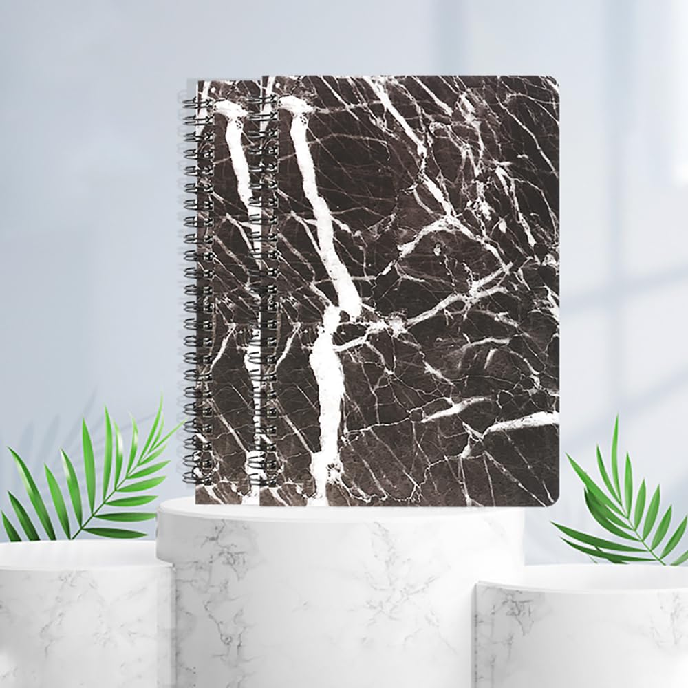 Sweet seven Marble Pattern Spiral Notebook Set - Pack of 2 A5 Notebooks, 160 Pages, College School Supplies(Black Marble)