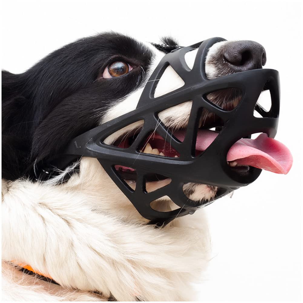 NALEINING Bozal para perro, bozales de plástico suave para perro, suave y cómodo, antimordeduras y antiladridos, permite beber y jadear, negro (mediano)