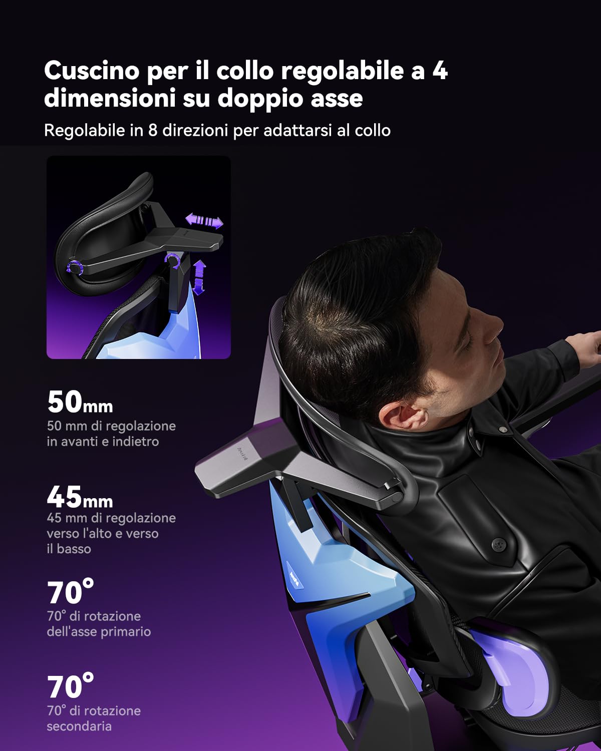 AutoFull G7 Sedia Ergonomica da Ufficio, Sedia da Gaming con Supporto Lombare Dinamico, Braccioli Girevoli a Doppio Asse 720°, Schienale Reclinabile a 140° e Cuscino Cervicale 4D (Laser) | Adatto per ufficio e gioco, supporto lombare a 3 zone, modalità Ze