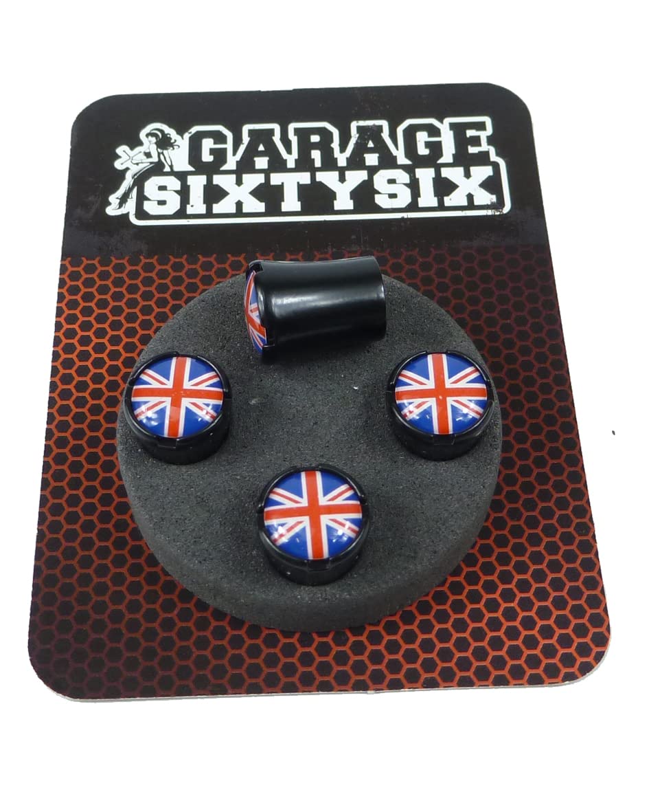 4 Bouchons De Valve Antivol Angleterre Royaume-Uni Anglais Union Jack British England Noir Chrome Hexa