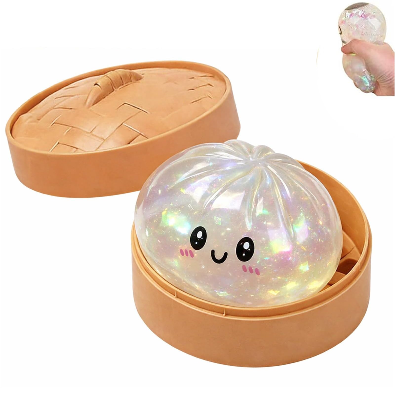 Glitter Dumpling Squishies Box, Glitter Dumplings Squishiest Toy with Steamer Box, Soft Squeeze Decompression Dough, Dumplings Sensory Squeeze Toy for Stress Relief
