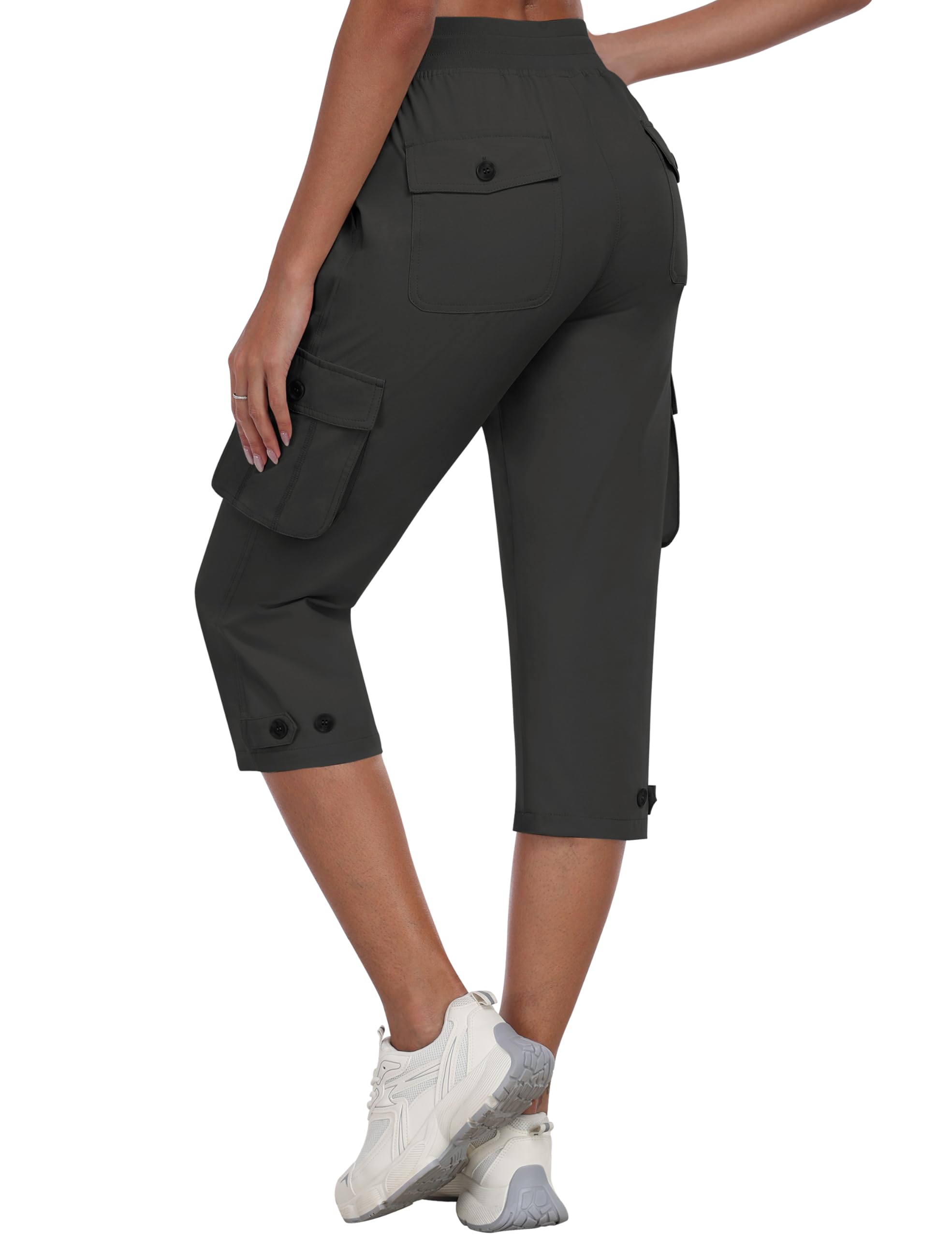 MoFiz Damen Cargo Caprihose 3/4 Wanderhose Leicht Outdoor Cargohose Schnell Trocknend Atmungsaktiv Trekkinghose mit Tasche