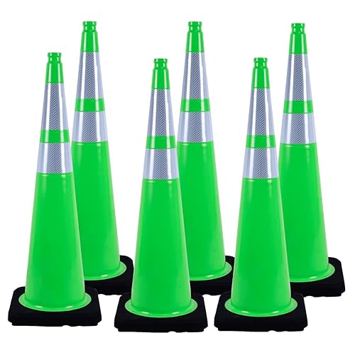 BESEA Paquete de 6 conos de seguridad de tráfico de 36 pulgadas, conos de estacionamiento verdes para carretera, conos de construcción