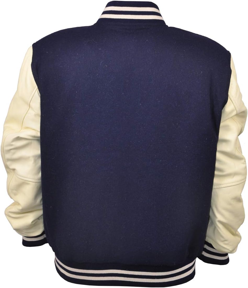 Deckra Men's Varsity Jacket Genuine Leather Sleeve and Wool Blend Letterman Boys College Varsity Jackets XS-5XL