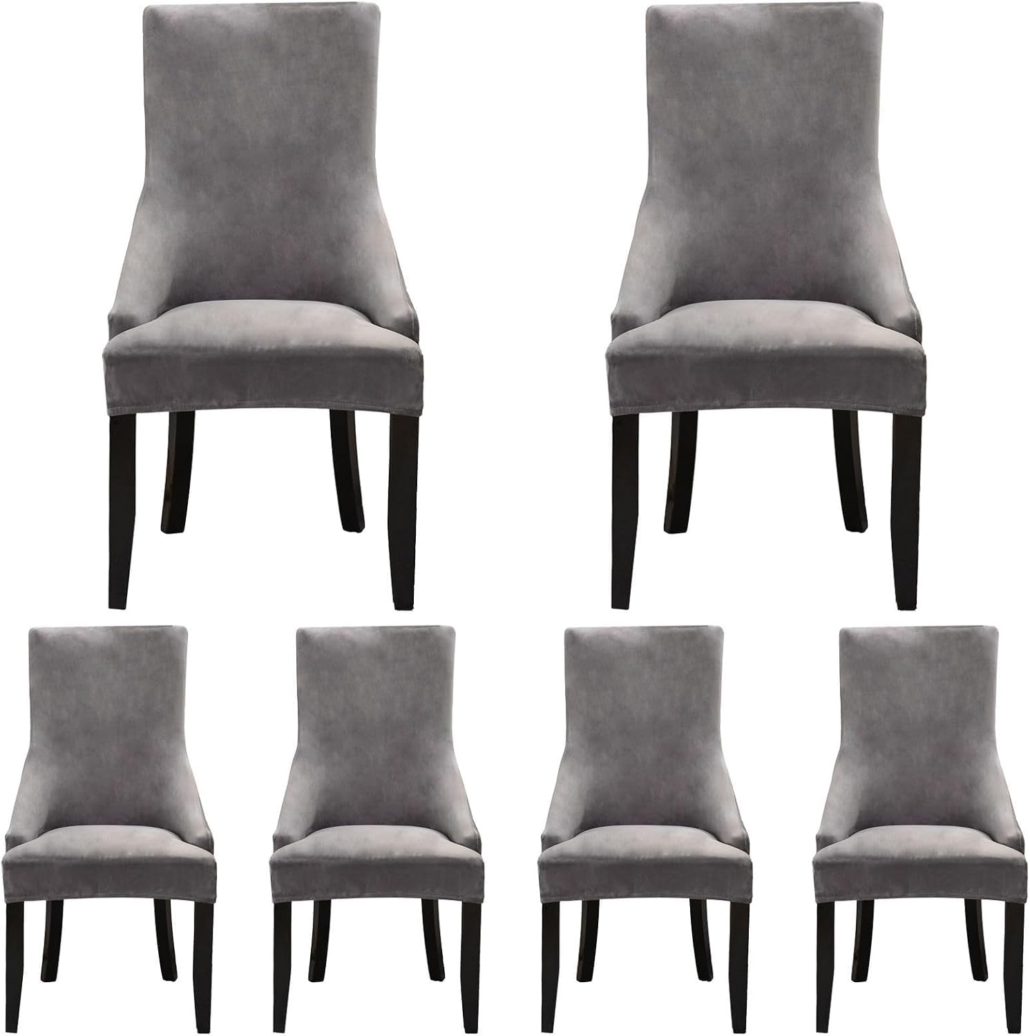 HACLEN Wingback Side Chair Slipcovers Velvet, Wingback Armchair Covers Soft Thicken Dining Chair Covers Stretch Removable for Banquet (grey,Set of 6)