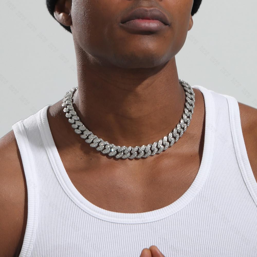 14k Gold über 925 Silber 9mm Hip-Hop-Halskette, dicht eingestellte Moissanite Cuban Neck-Kette, dynamisch für Trendsetter oder besondere Anlässe, Papa Geschenke