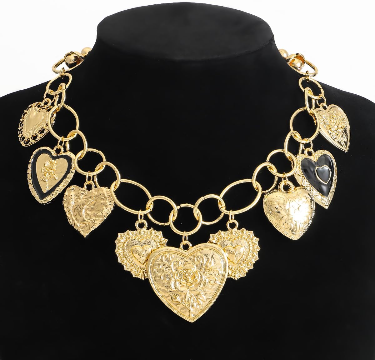 LUREME Vintage Chunky Gold/Silver Alloy Chain Necklace – Adjustable Women’s Necklace with Heart Charms (nl006363) - Image 3