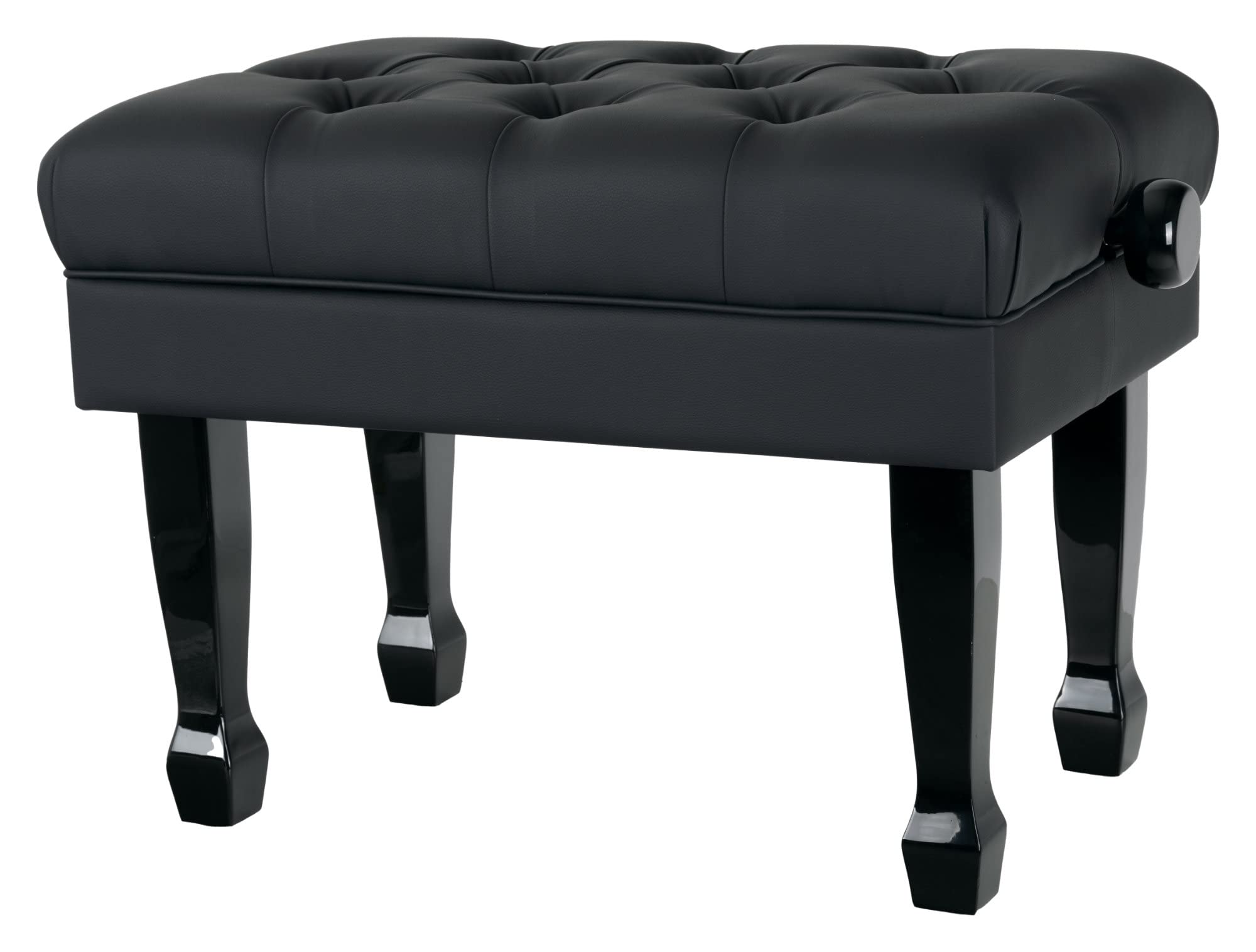 Classic Cantabile Pianobank Modell W - Großer, edler Klavierhocker - Schwarze Sitzfläche im Chesterfield-Stil - Höhenverstellbar von 46-55 cm - 2-fache Kreuz-Mechanik - Schwarz Hochglanz