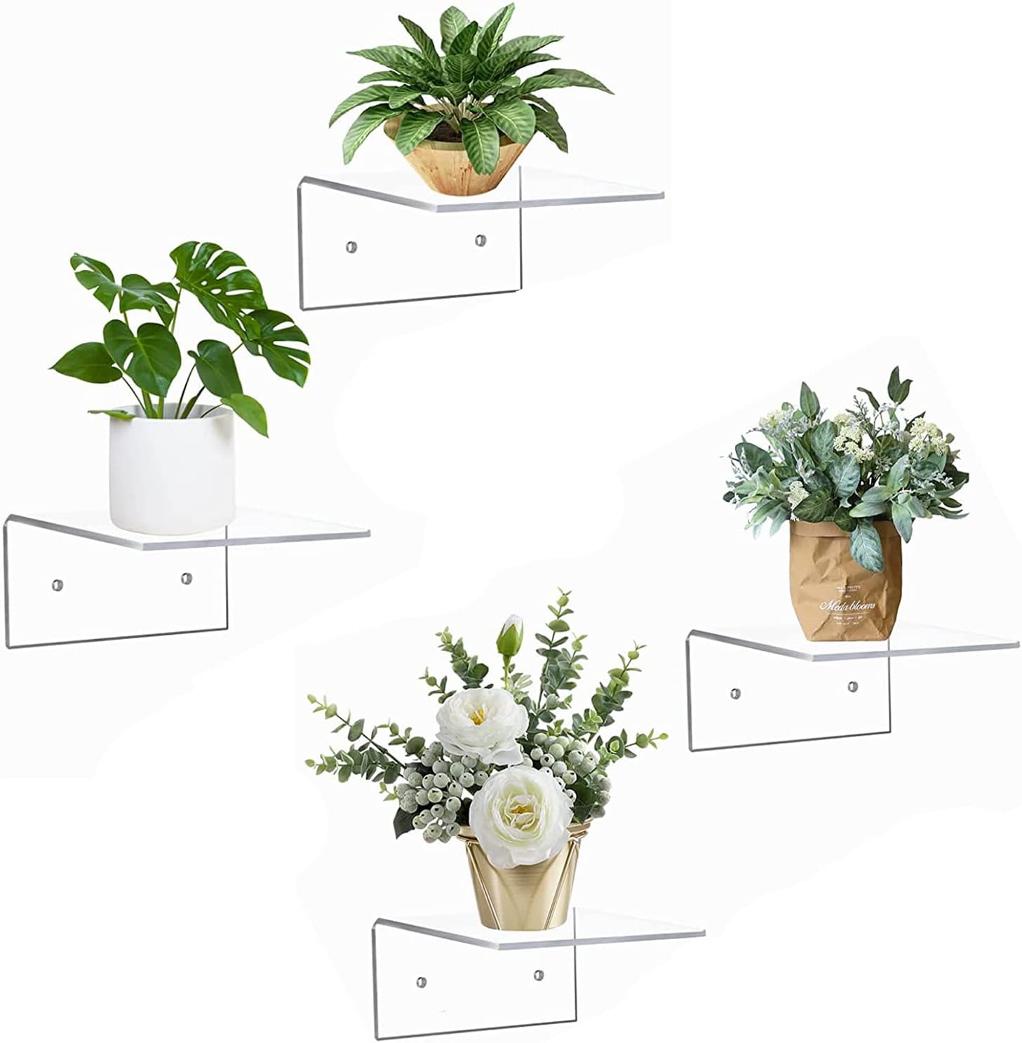 Parikshit Sublimation 4 Pcs Invisible Small wall Rack Shelf Plant Stand for Living Room Bedroom Home Decor Bathroom Kitchen Office