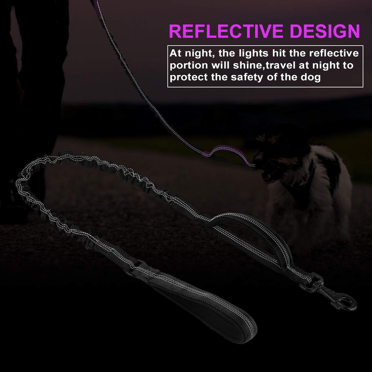 Short Dog Leash with Padded Handle, Bungee Dog Leash Shock Absorbing, Nylon Reflective Pet Leashes for Walking, Dog Lead for Medium & Large Dogs