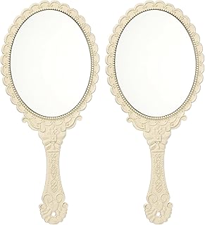 uxcell 2 espejos de mano vintage, diseño en r...