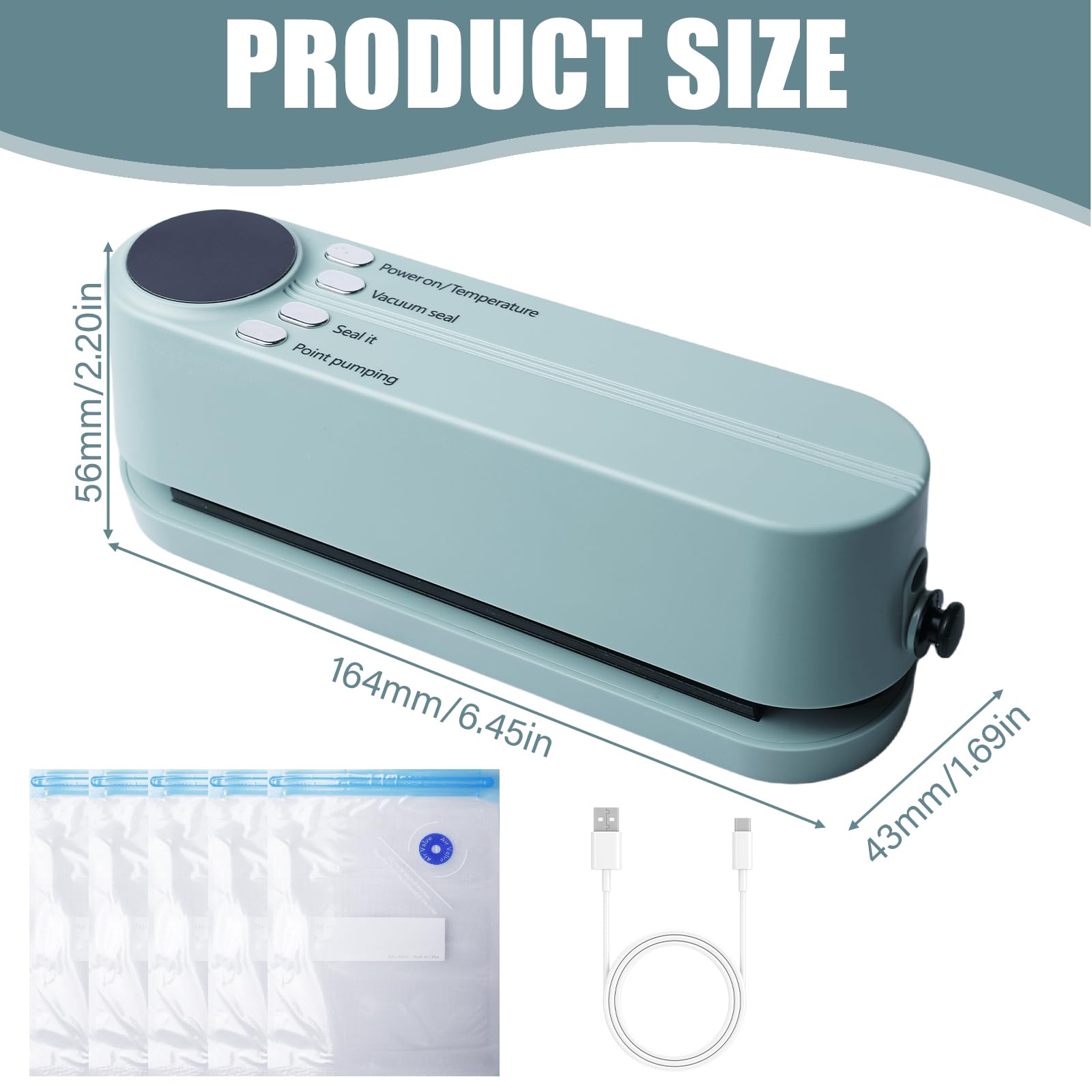 Mini machine à emballer sous vide, rechargeable, avec 3 vitesses, pour aliments, avec 5 sacs sous vide pour la conservation des collations, le stockage des aliments Mini machine à emballer sous vide, rechargeable, avec 3 vitesses, pour aliments, avec 5 sacs sous vide pour la conservation des collations, le stockage des aliments