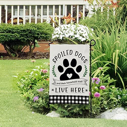 Glawry Dog Garden Flag Double Sided 12Wx18L Inch Spoiled Dogs Black White Plaid Funny Quotes There Household Staff Live Here Leaf Small Vertical Yard Flag For Outdoor Decorations Outside Decor Banner #TOP3