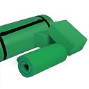 BalanceFrom All-Purpose 71" x 24" x 1-Inch Extra Thick High Density Anti-Tear Exercise Yoga Mat, Knee Pad with Carrying Strap & 2 Yoga Blocks, Green gallery image