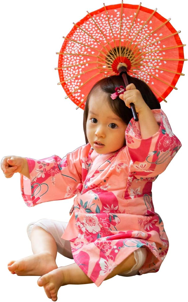 Yukata for Babies Girl. Baby Clothes. Japanese Baby Rompers. Midori Yukata Kimono Made in Japan. ”Pink Flower Raft/ピンク花筏”