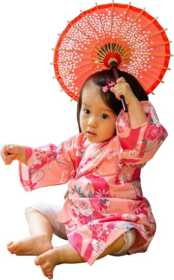 Yukata for Babies Girl. Baby Clothes. Japanese Baby Rompers. Midori Yukata Kimono Made in Japan. Pink Flower Raft/
