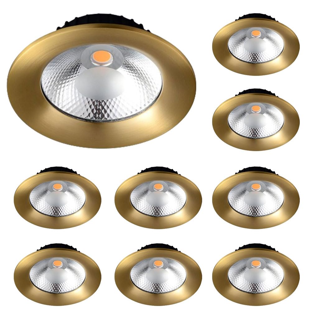 ASerZenith 3.9-Inch Led Recessed Lights - 3 Cct Eyeball Ceilling Potlight, 9 Pack Dimmable Recessed Lights Fixture With 3-Cct 3000K/4000K/6000K Dimmable, 7W Led Recessed Downlight,Gold