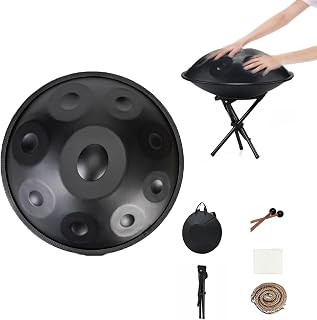 Handpan Drums Sets 9 Notes D Minor 22 Inches Steel Hand Drum With Soft Hand Pan Bag,2 Handpan Mallet,Handpan Stand,great For Meditation And Relaxation,Percussion (Color : Black)