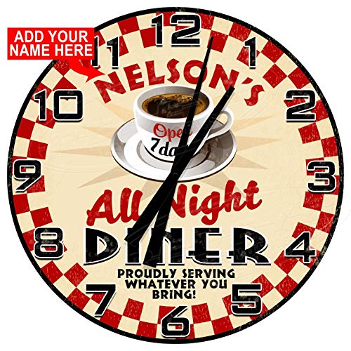 All Night Retro Diner Decorative 18" Diameter Aluminum Metal Round Wall Clock #TOP1