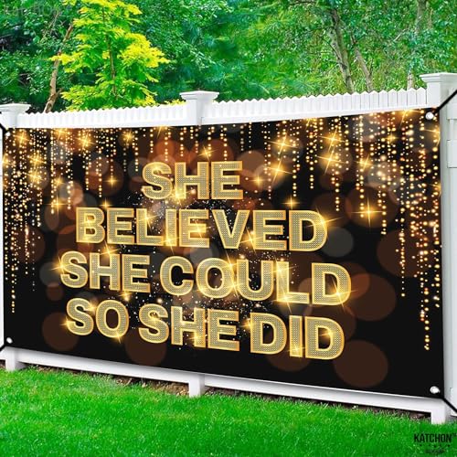 Image of KatchOn, XtraLarge She Believed She Could So She Did Banner - 72x44 Inch | Congratulations Banner, Congratulations Decorations | Graduation Party Decorations, Graduation Decorations Class of 2026