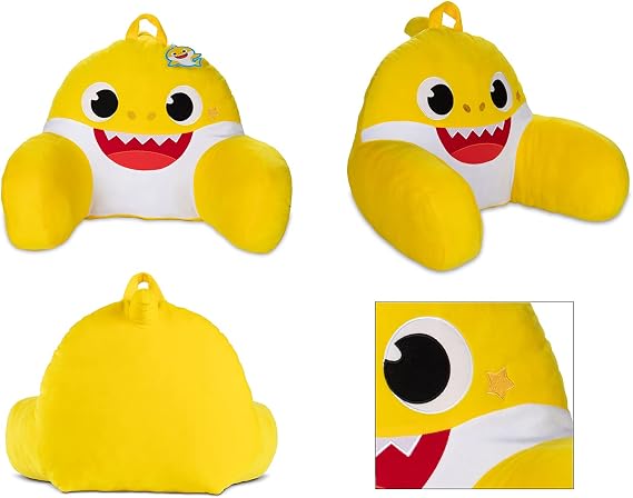Baby Shark Kids Backrest Pillow for Reading and Watching TV - Bed Rest Pillow with Arm for Lounging and Comfortable Back Support - Perfect for Bed or Sofa