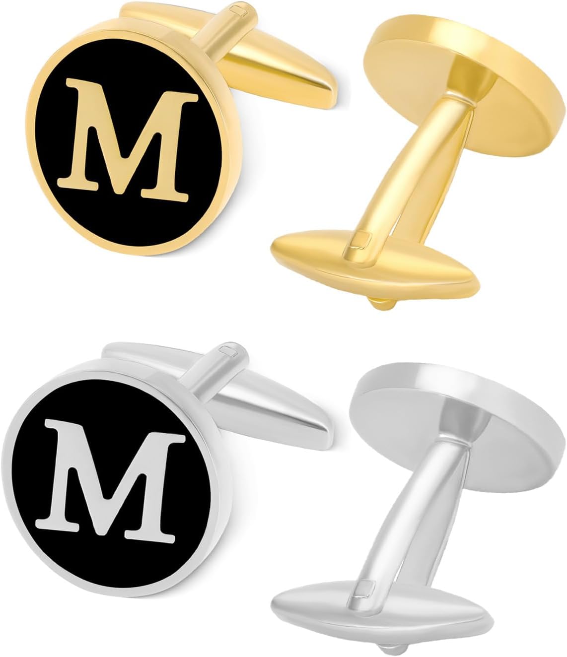 2 Pairs Initial Cufflinks For Men Classic Mens CuffLinks Set Letter Cuff Links for with Gift Box Silver Gold Cufflinks Gift for Groom Husband Father - Image 2