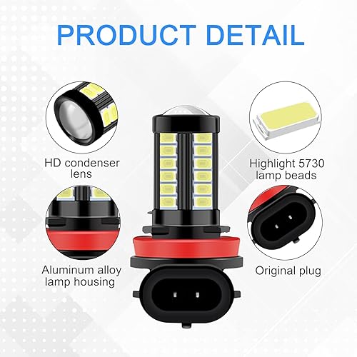 Miniatura 3 de Yonput 2 bombillas LED antiniebla H11 6500 K xenón blanco 2800 lúmenes superbrillantes 5730 33-SMD luces LED para correr bombillas DRL de repuesto