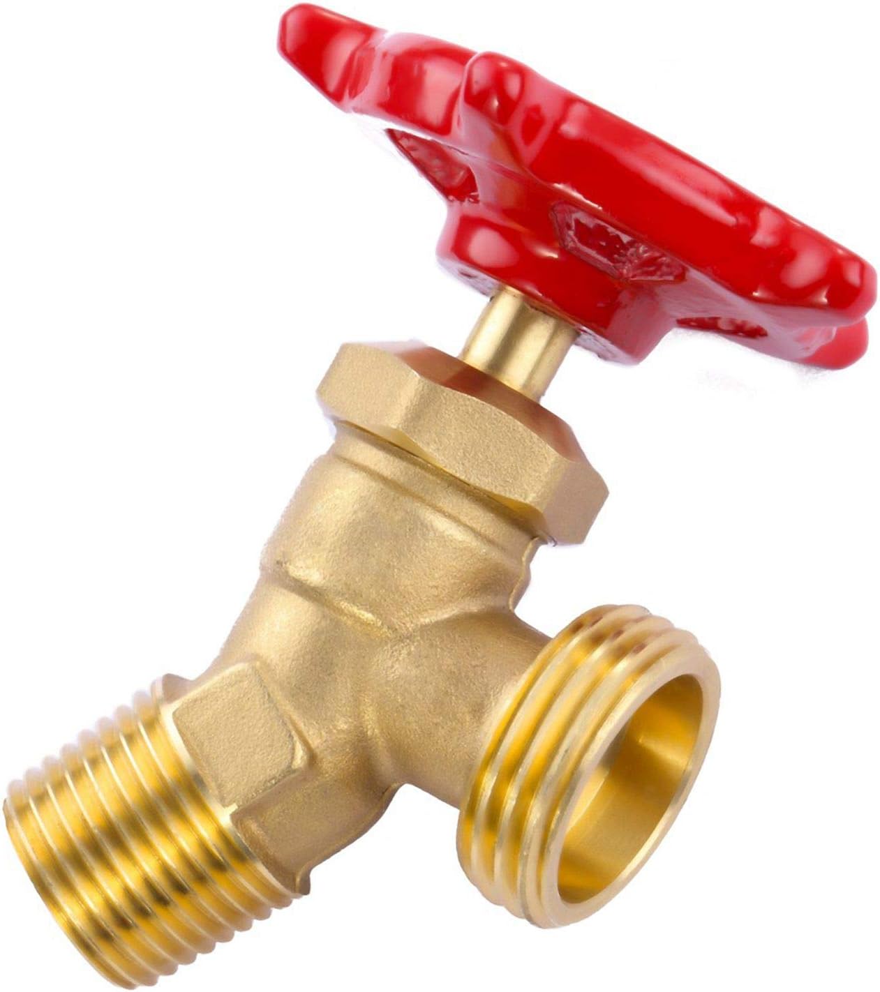 LitOrange Solid Brass Backyard 65 Degree Elbow Stop Valve Hose Bibb Solder NPT 1/2" Male Thread to MHT 3/4" Inch Male Threaded Garden Hose Connector Adapter Water Shut-Off Valve Faucet (Pack of 2)
