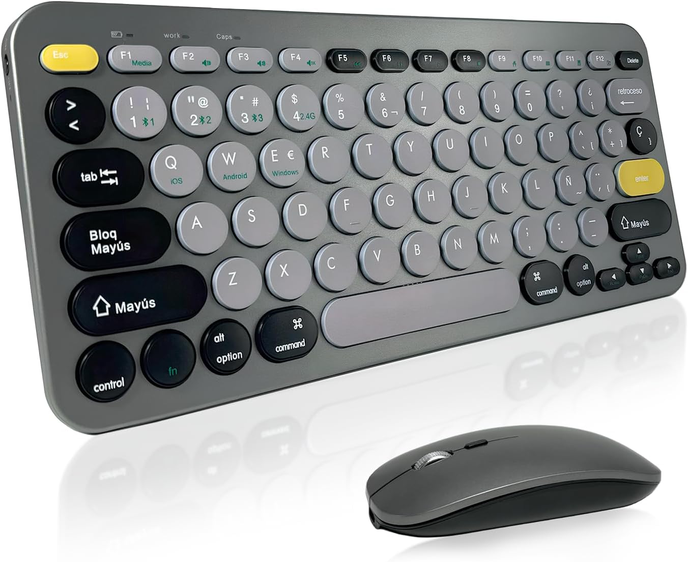 COLIKES Teclado Inalábrico Ultidispositivo, Teclado Bluetooth Dual 2.4G, Teclado De