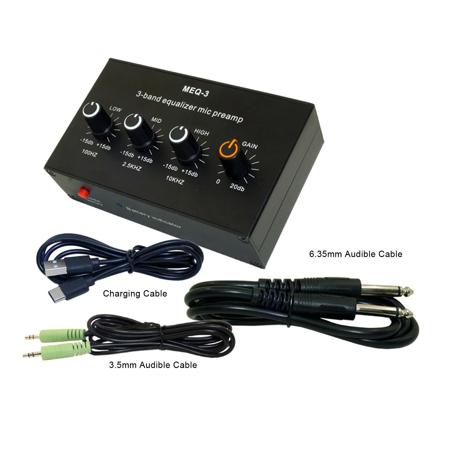 banapoy Préampli Microphone Amplificateur Gain Micro, Préampli Micro égaliseur 3 Bandes, Préamplificateur Condensateur Gain Réglable 0-20 DB, pour Dynamique Condensateur