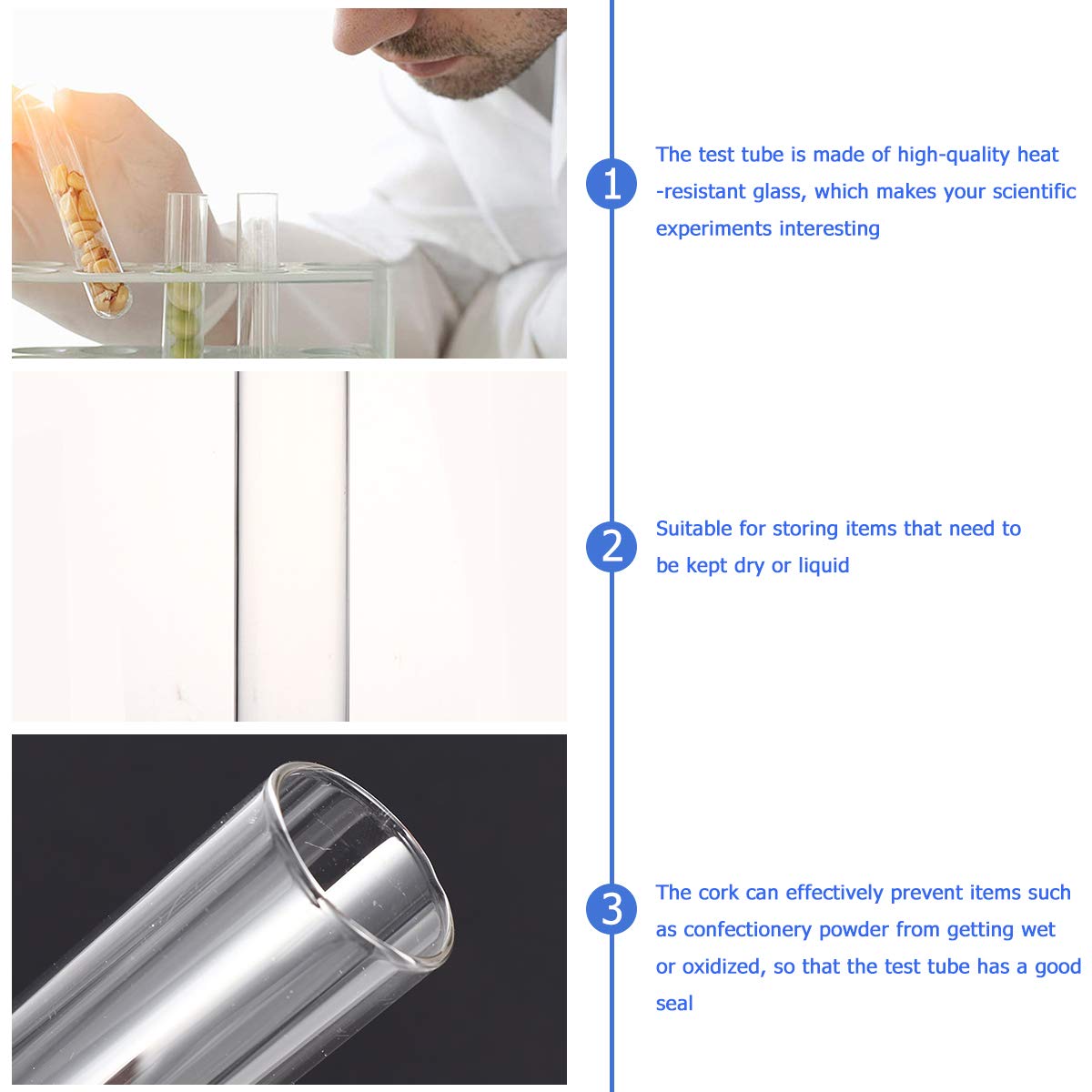 Tubos De Ensayo Vacíos Transparentes Con Tapa, 10 tubos de ensayo de vidrio transparente con corcho for experimentos científicos, suministros de laboratorio