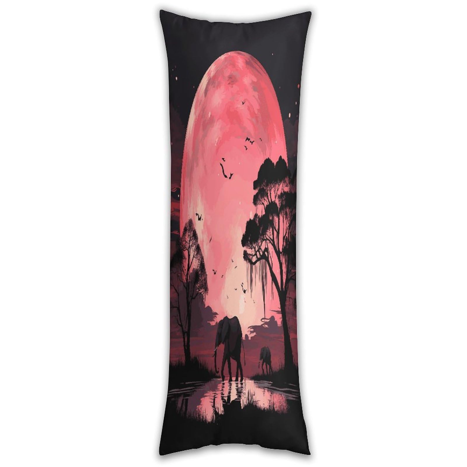 Pink Moon Elephant Pillow Case Breathable Absorb Sweat Long Pillowcover Exquisite Unique Pillow Protector for All Seasons Hot Sleepers Body Pillowcase
