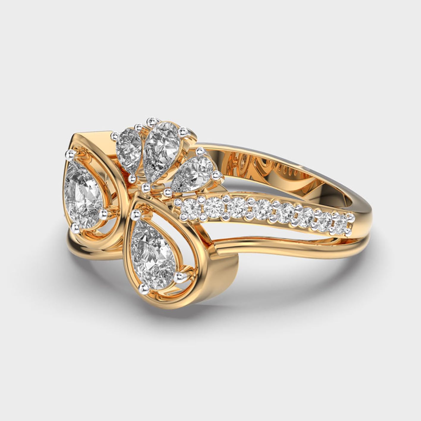 Anello in argento sterling 925 con motivo a trono di pavoni | placcato oro | con moissanite, pera e forma rotonda, gioielli di lusso fatti a mano per donna | LKJR_0098