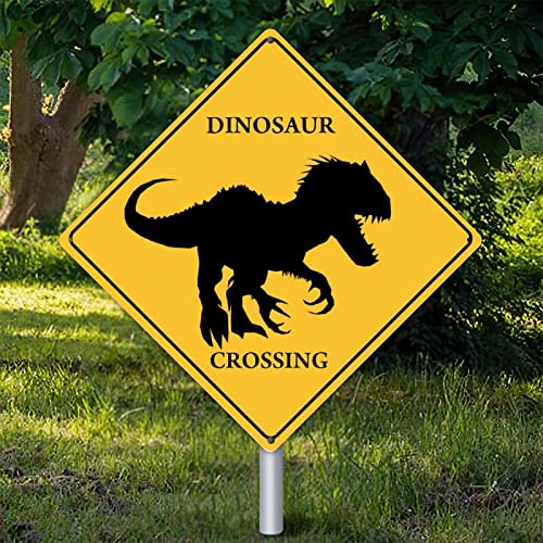 Panneau mural dinosaure en métal jaune de 38 cm pour décoration extérieure et garage