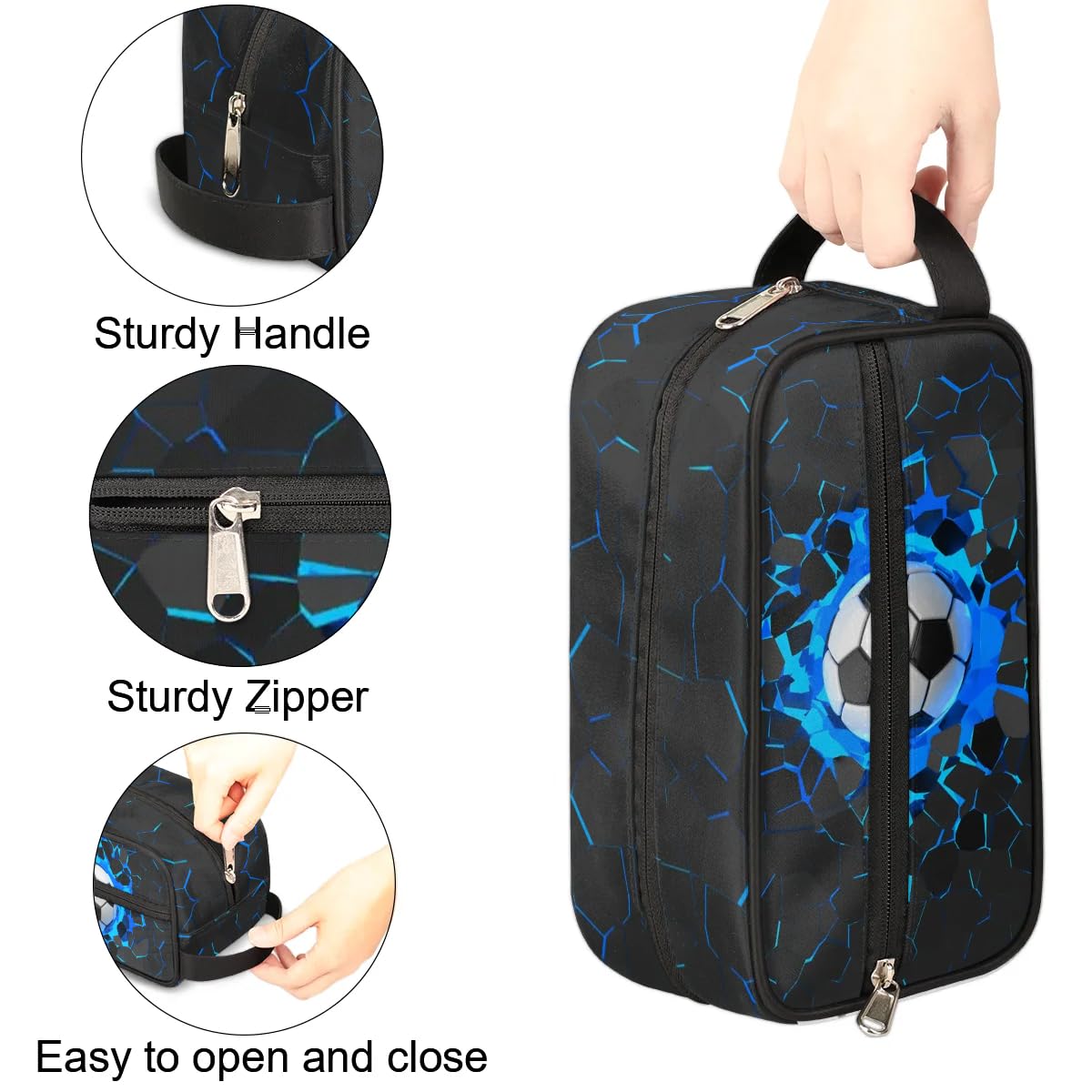 Neceser de viaje para niños y hombres, kit colgante impermeable para afeitar, organizador de cosméticos, bolsa de maquillaje para accesorios de tocador de baño, Fútbol azul 3D, 10.5 x 4.4