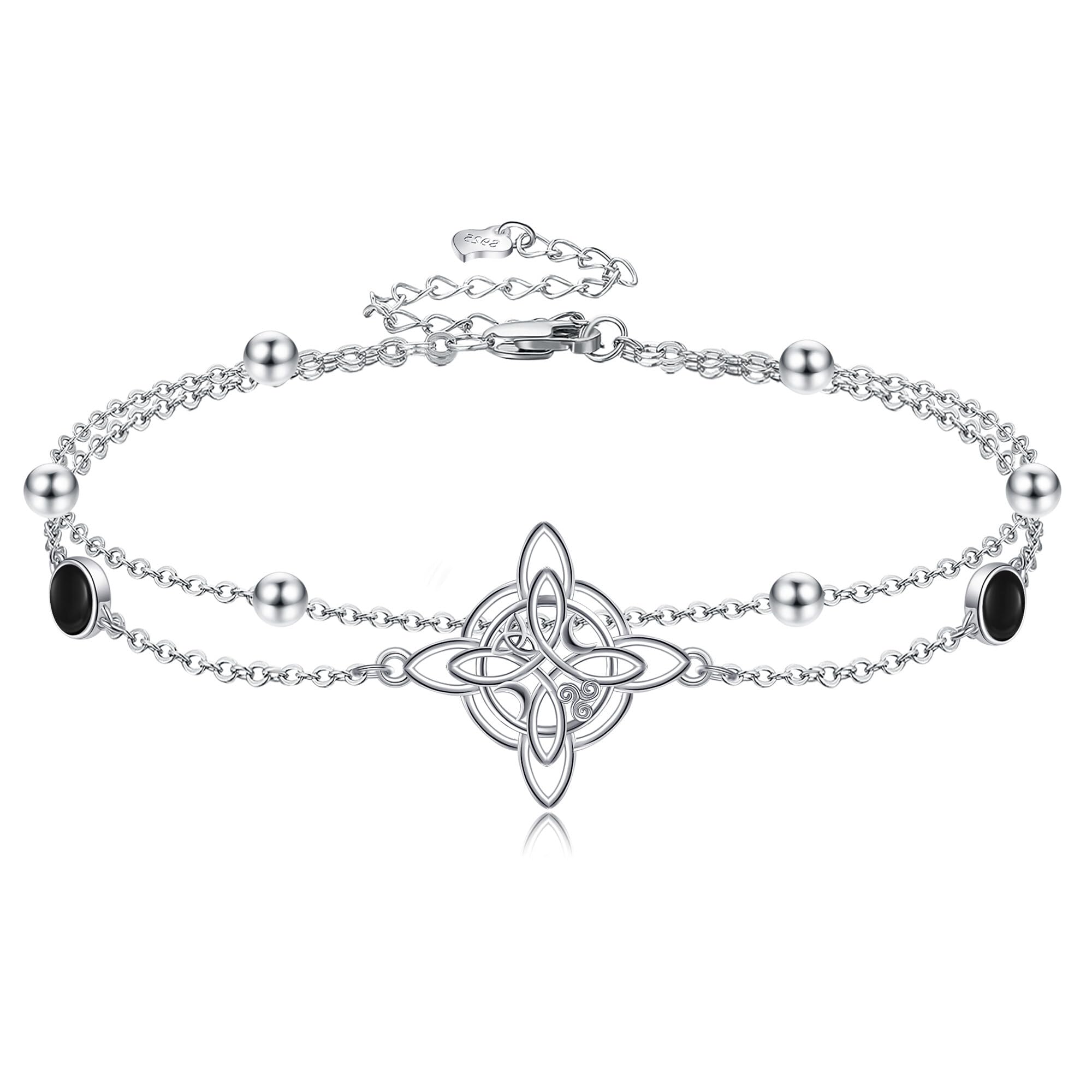 URONE Bracciale con nodo di strega in argento Sterling 925 con onice nero, nodo celtico, multistrato, idea regalo per donna