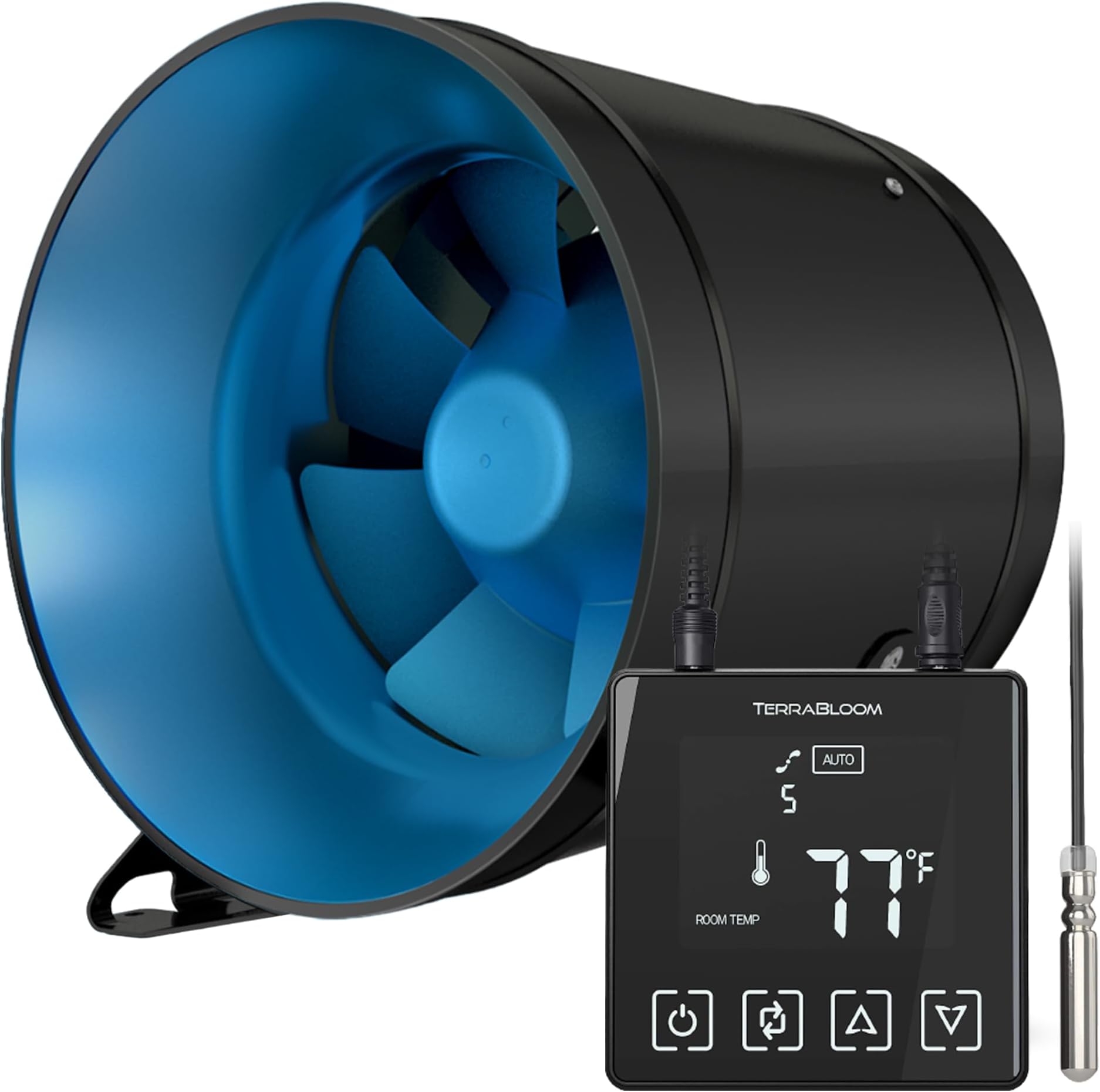 TerraBloom 6 Inch Inline Fan EC - Quiet HVAC Grow Tent Fan with 0-100% Temperature Thermostat Speed Controller - Premium Metal Casing 40-75% Energy Efficient EC Motor - For Large Spaces