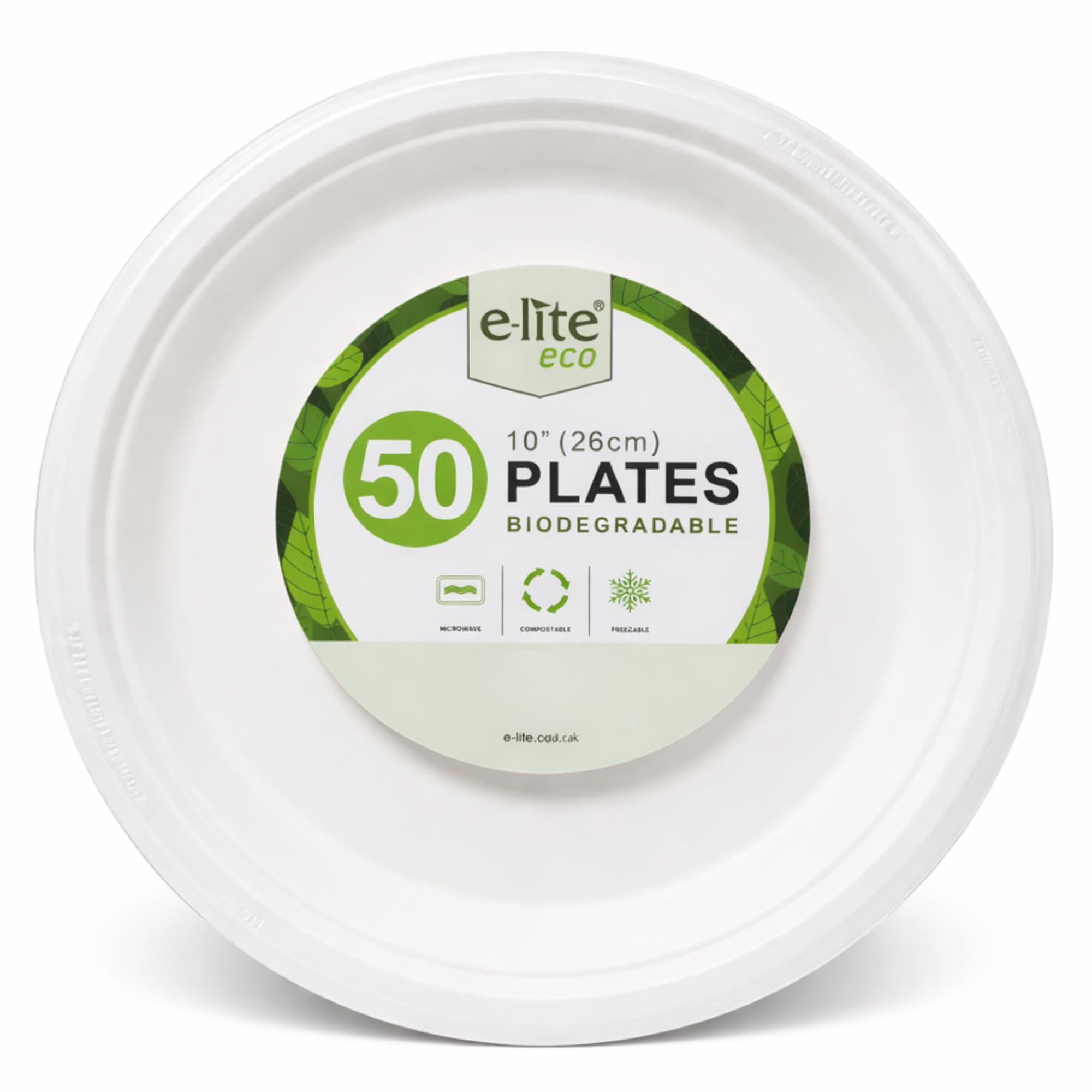 e-lite® 10 Inch Compostable Bagasse Dinner Plates | Heavy Duty Biodegradable Disposable Plates | Eco Friendly Sugarcane Plates for Parties, Catering, BBQ & Takeaway | 26 cm White Round Plates (50)
