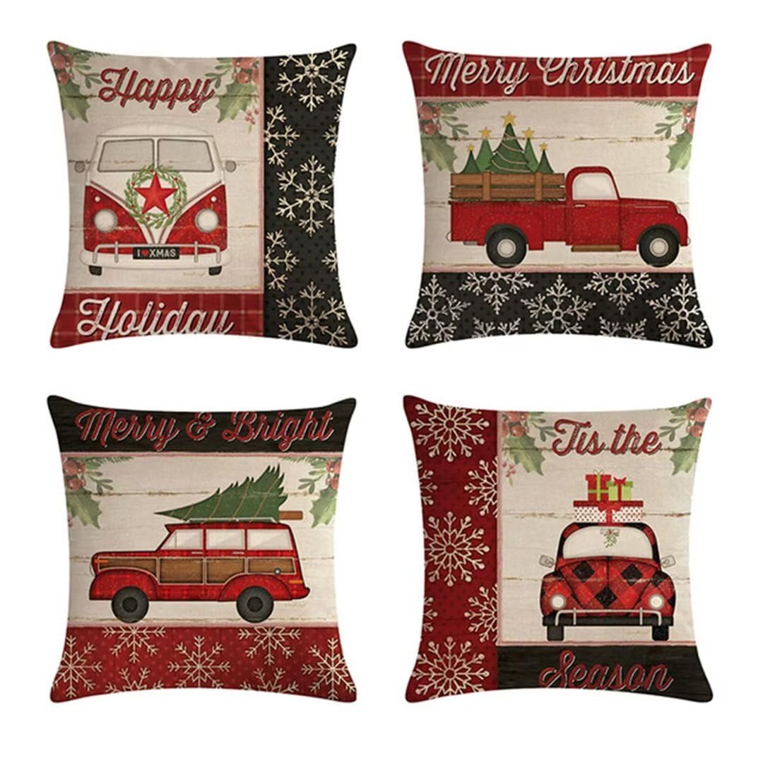 Funda de Almohada 55x55 cm Navidad Fundas Cojines Sofa Juego de 4 Funda Cojin Super Suave Almohadones Cojín, Regalos Funda Cojines Cama con Cremallera Oculta Cojines Grandes para Sofá Dormitorio R356