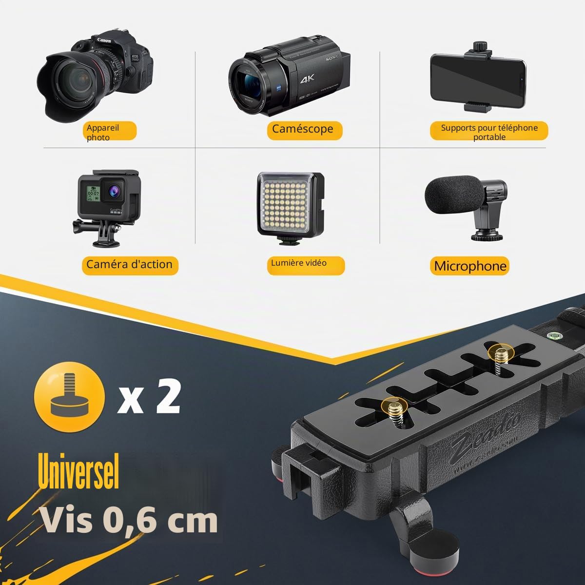 Zeadio Stabilisateur de caméra pour Smartphone, poignée Pliable à poignée avec rig vidéo portatif et étui de Transport, Convient à Toutes Les caméras, caméscopes, Les Smartphones iPhone et Android