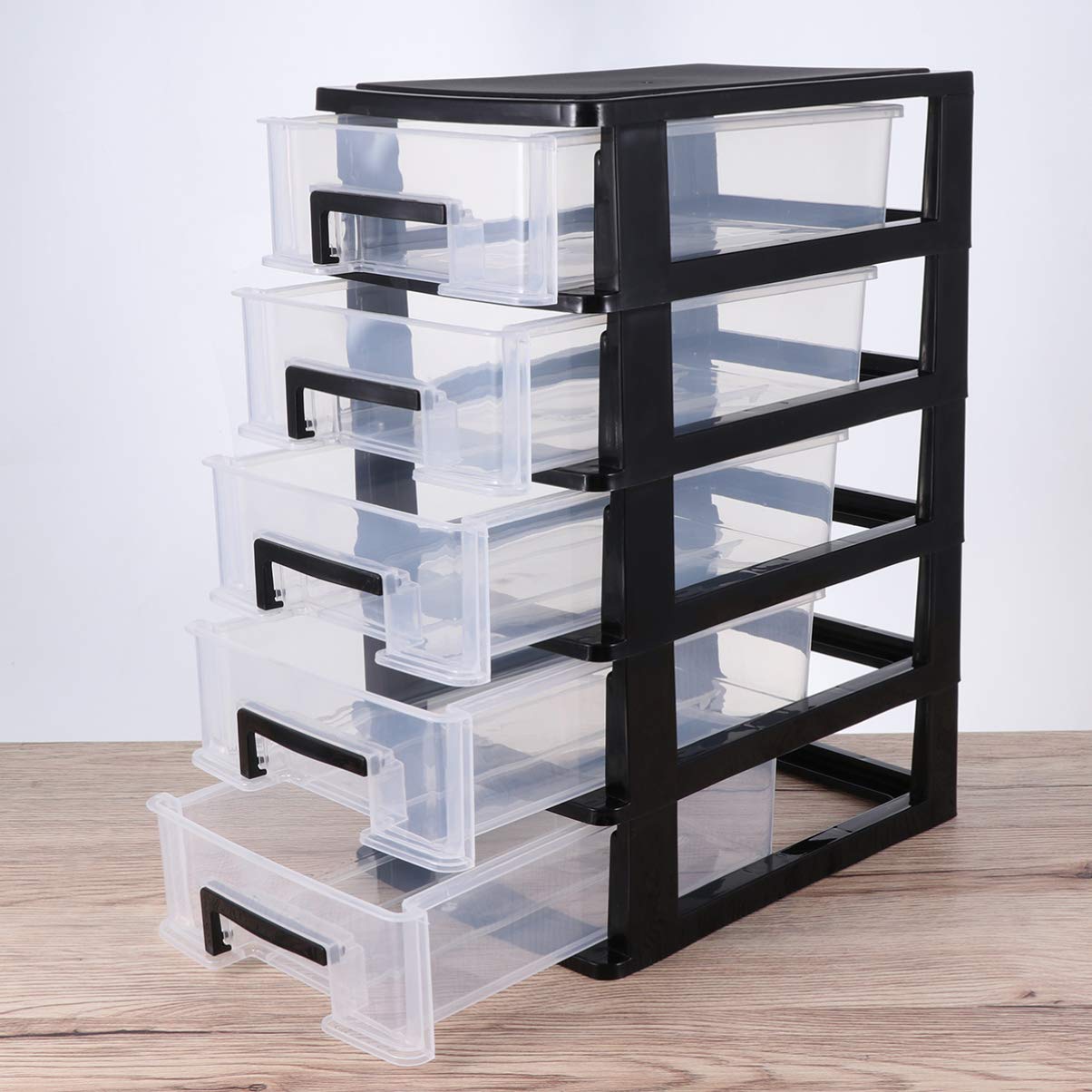 Toyvian Armadio Portaoggetti a 5 Cassetti Plastica Trasparente Organizer Salvaspazio Portatile Per Ufficio Studio Casa Mobiletto Multiuso Per Piccoli Oggetti E Articoli Di Cancelleria
