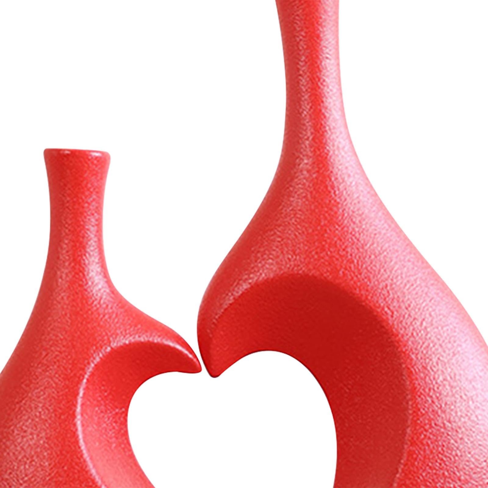 2 Vasi in Ceramica, Vasi Decorativi, Sculture, Portafiori dal Design Moderno a Forma di Cuore E Finitura Opaca per Matrimoni, Regali E Soggiorni, Rosso