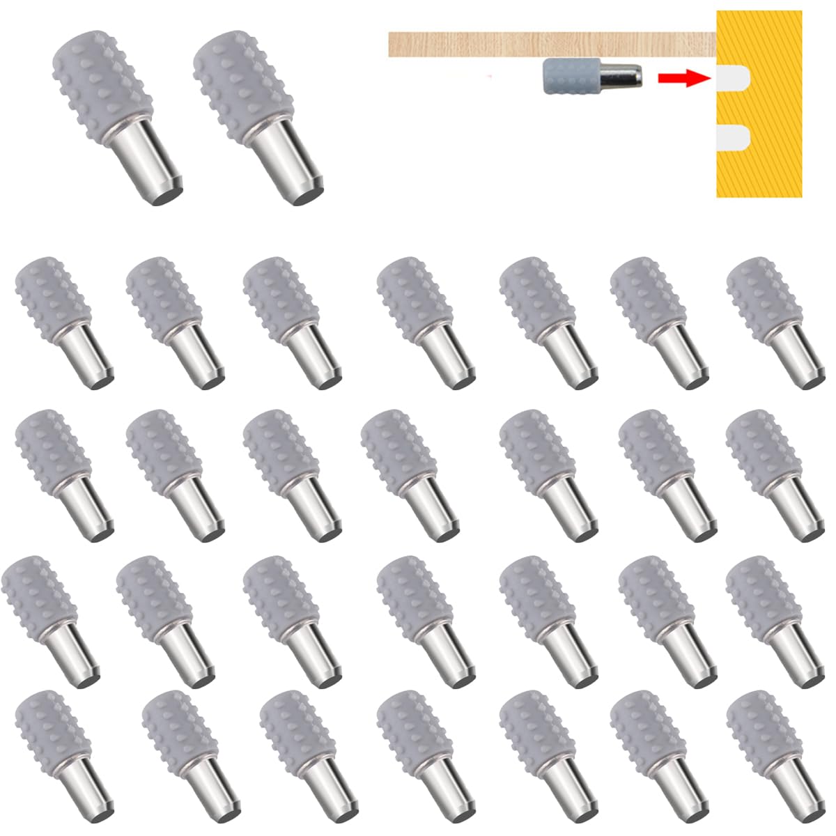 30pcs Shelf Pegs Shelf Support Peg Kit, Bracket Shelf Holder Stainless Steel Locking Pins for Cabinet Kitchen Furniture Book Shelves