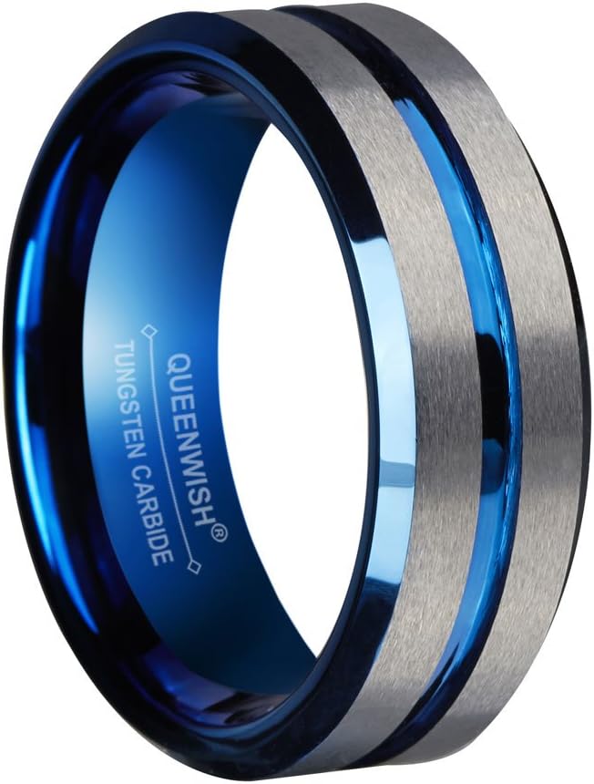 QUEENWISH 8mm Matching His & Her Tungsten Carbide Rings - Anniversary/Engagement Gift with Free Luxury Jewelry Box