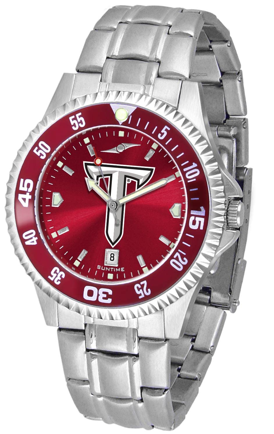 SunTime Men's Collegiate Competitor 40mm Watch - Troy Trojans with 20mm Stainless Steel Band - AC Color Bezel