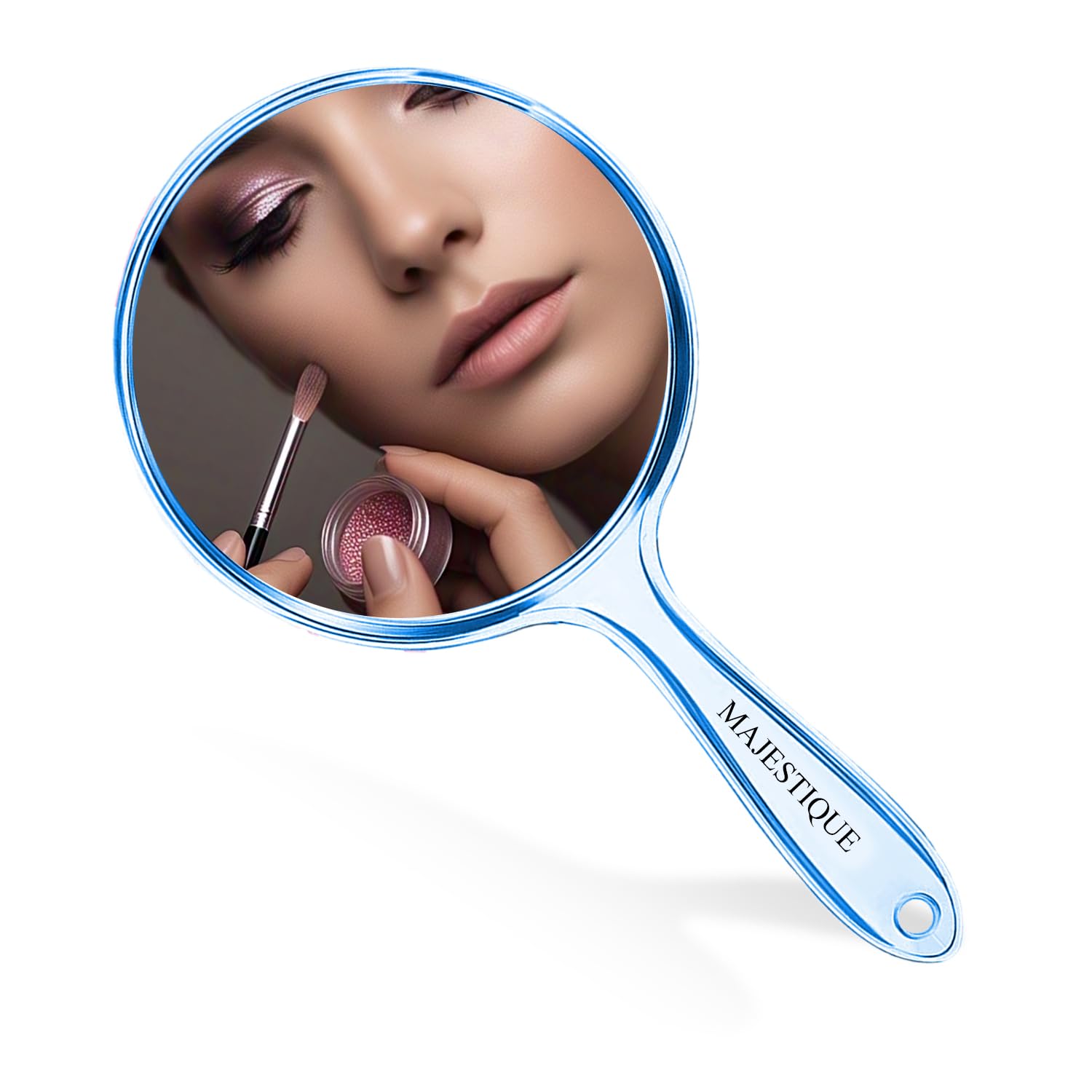 MAJESTIQUE Large Handheld Mirror, 1X/10X Round Magnifying Compact Mirror Dual Side Perfect for Shaving, Makeup, Tweezing or Shaping Eyebrows (Pack of 1/Blue)-picture-16